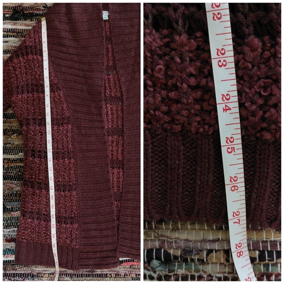 Susina Burgundy Striped Thick Knit Open Front Longline Cardigan Sweater Small - Picture 11 of 13